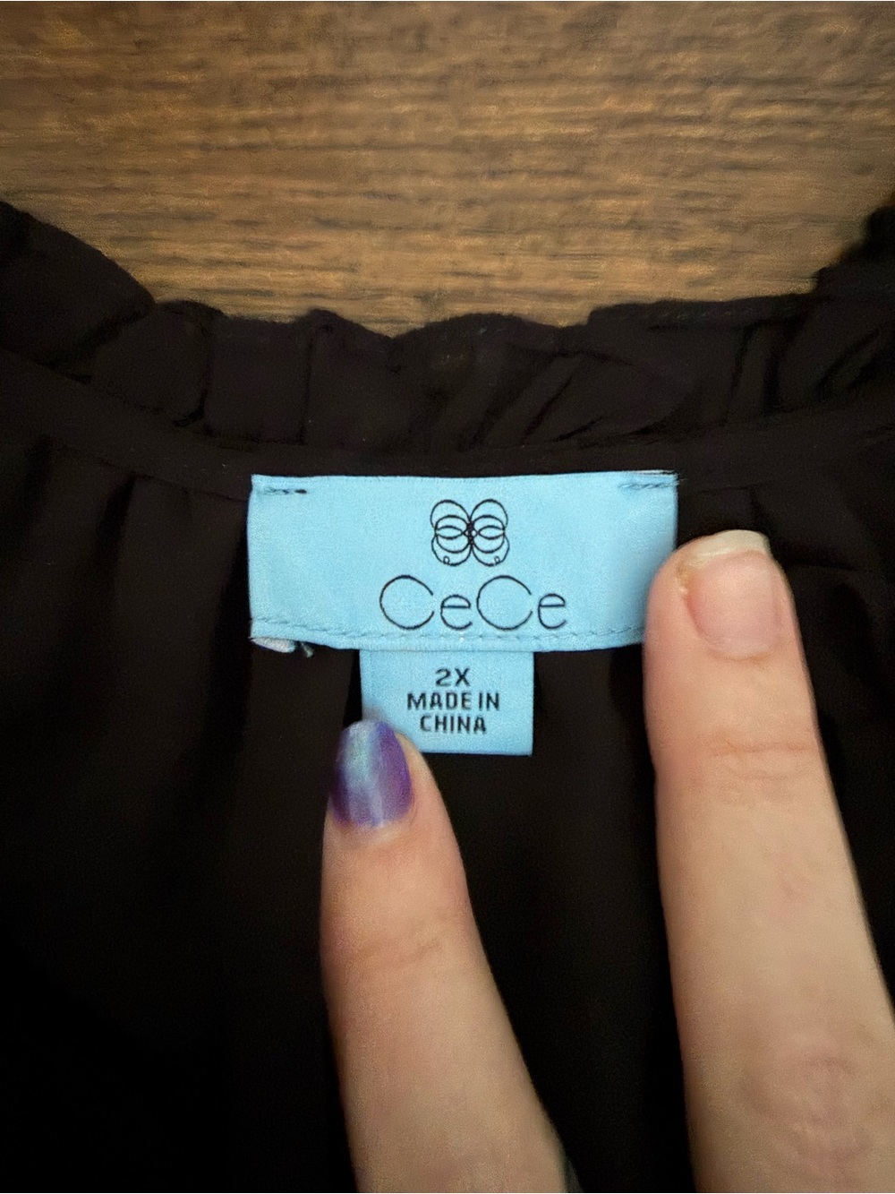 CeCe Black Ruffle Neck Short Sleeve Blouse - Picture 3 of 6